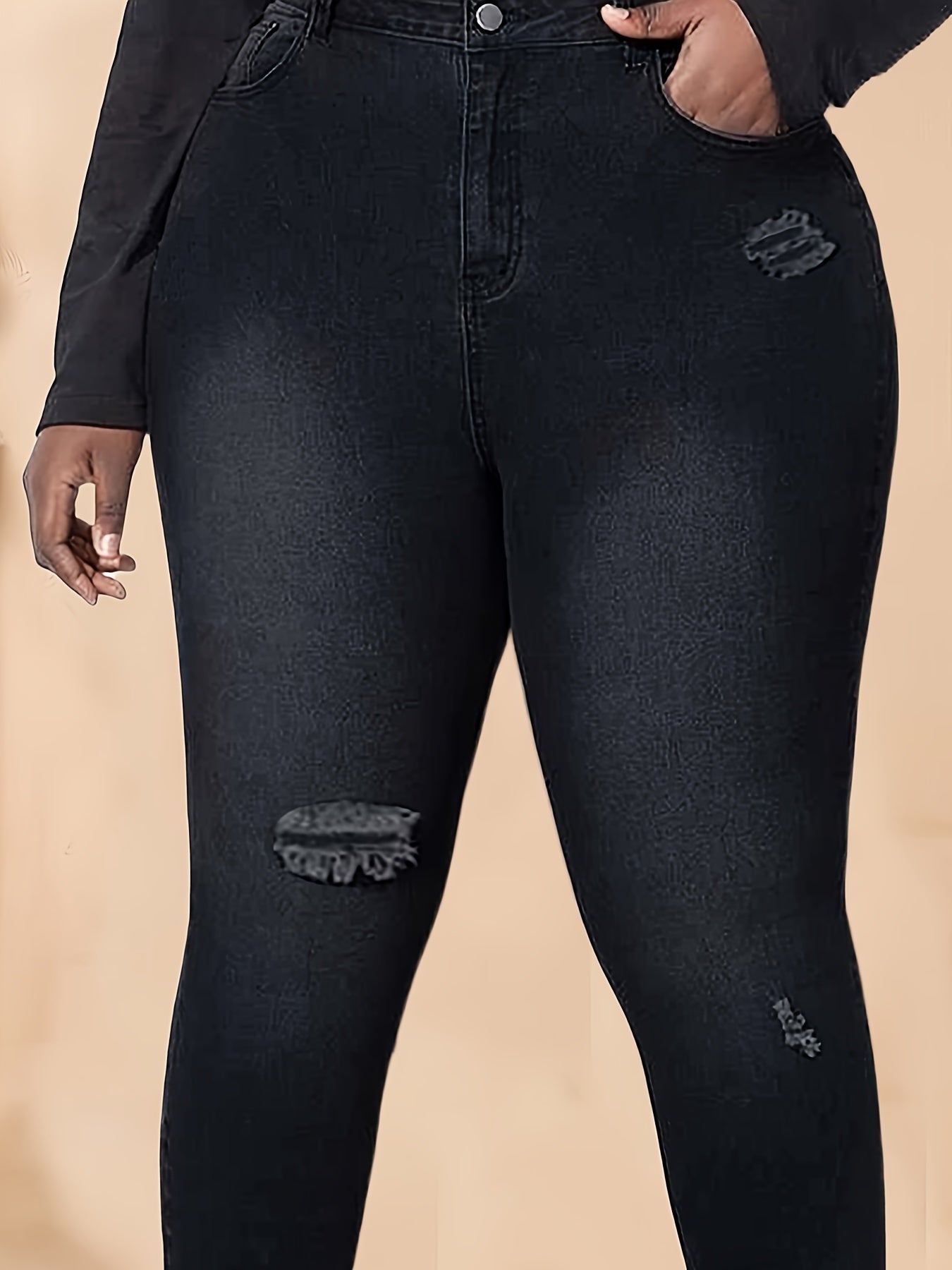 High Rise Ripped Skinny Jeans Women's Plus Denim Pants
