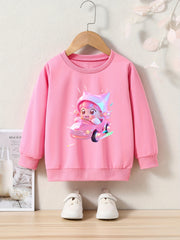 Girls Cartoon Character Print Pullover Sweatshirt for Fall Winter