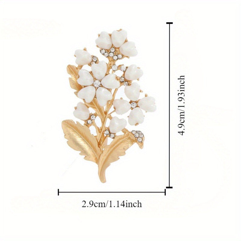 Matte Golden Shell Flower Brooch Sparkling Rhinestone Accents