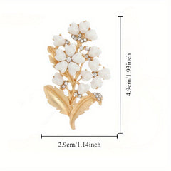 Matte Golden Shell Flower Brooch Sparkling Rhinestone Accents