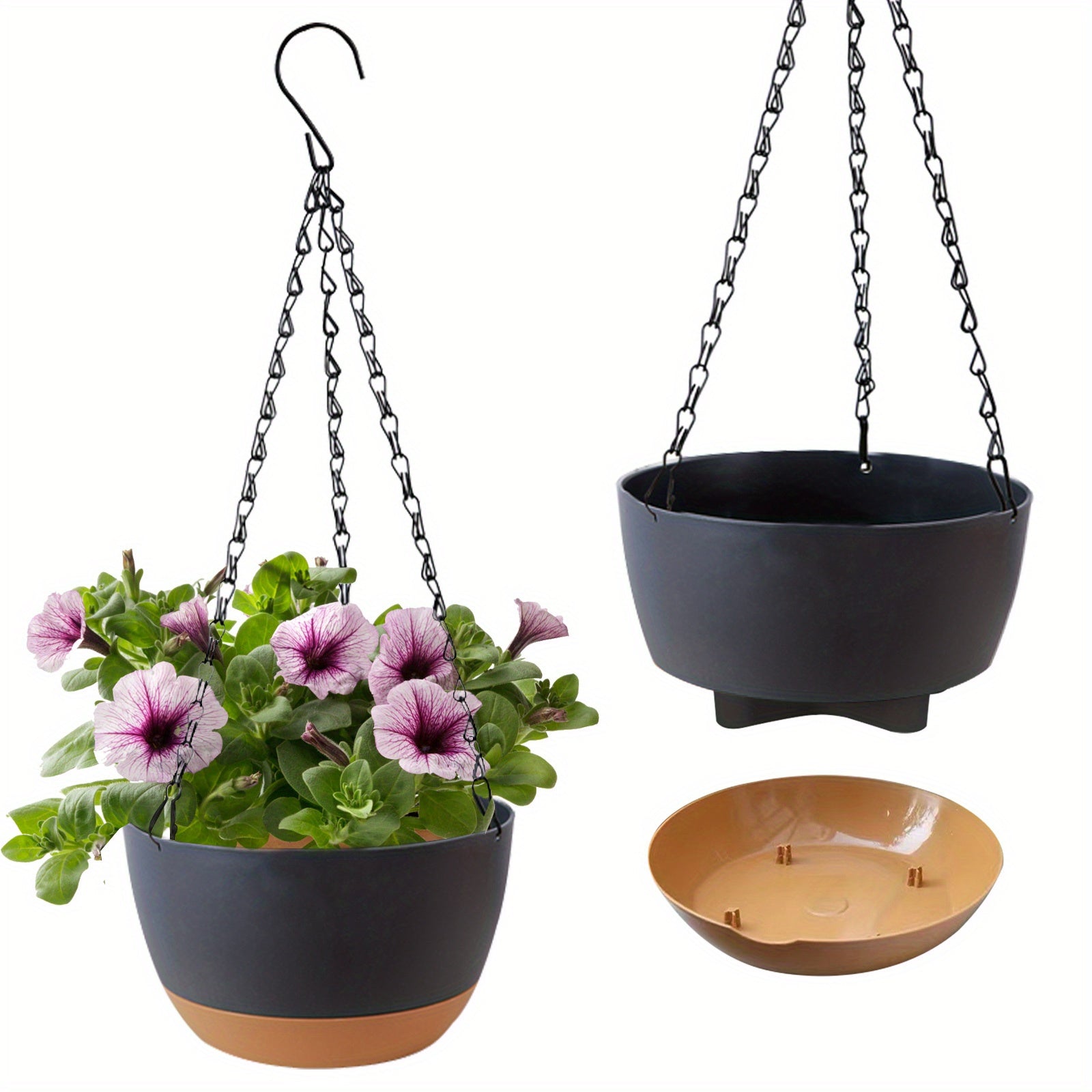 Plastic Hanging Planters Outdoor Indoor Flower Pots Dark Grey