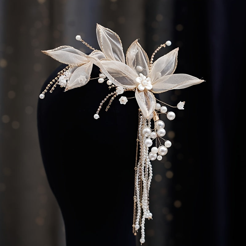 Faux Pearl Tassel Hairclip Earrings Set Wedding Party Decor