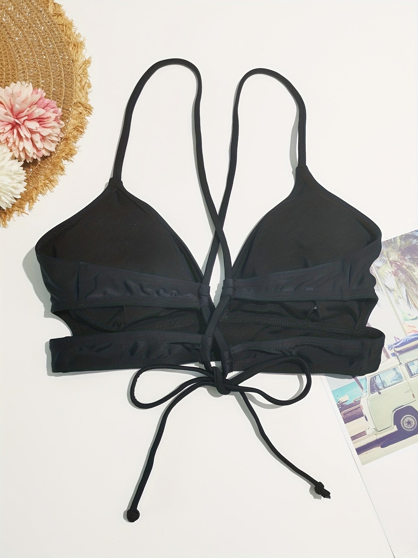 Cut Out Bikini Top V Neck Strappy Backless Triangle Casual Beachwear
