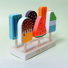 Wooden Toy Ice Cream Pretend Playset with 3 Colorful Sandwiches