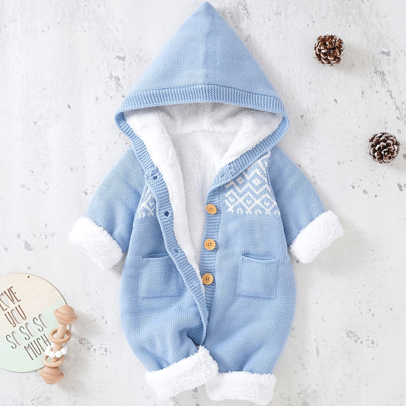 Newborn Knitted Hooded Jumpsuit with Cashmere