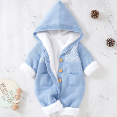 Newborn Knitted Hooded Jumpsuit with Cashmere