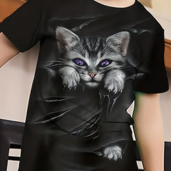 Cute Cat 3D Pattern T-Shirt for Kids