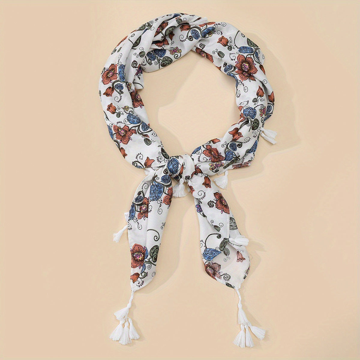 Boho Print Square Scarf Tassel Shawl Head Wrap Bandana Windproof Scarves