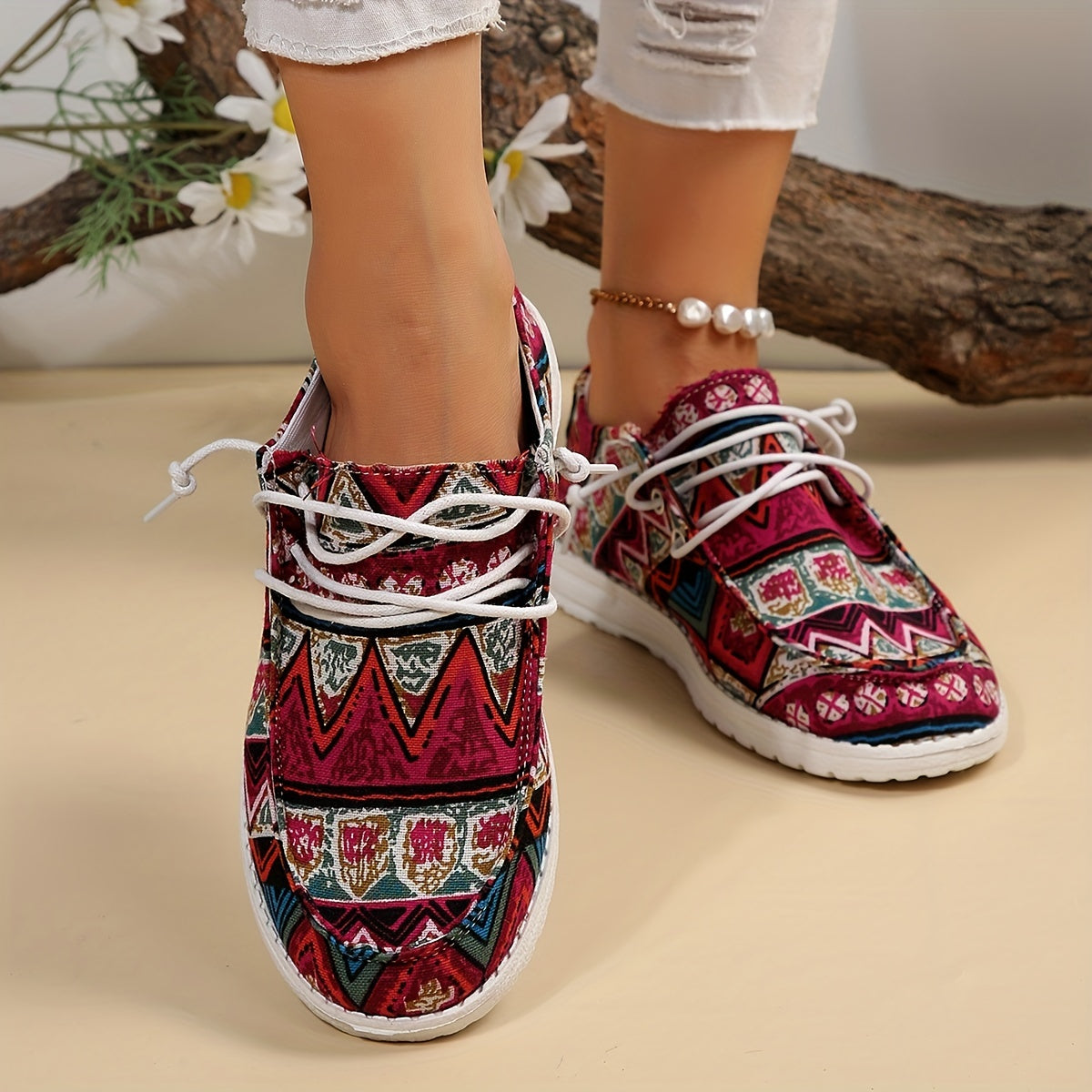 Ethnic Style Slip-On Boat Shoes for Women
