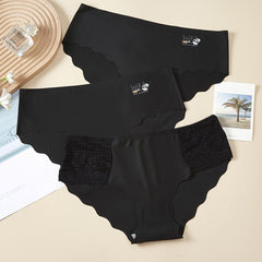 3 Pack Plus Size Lace Mid Waist Seamless Briefs Women's Stretch Panties