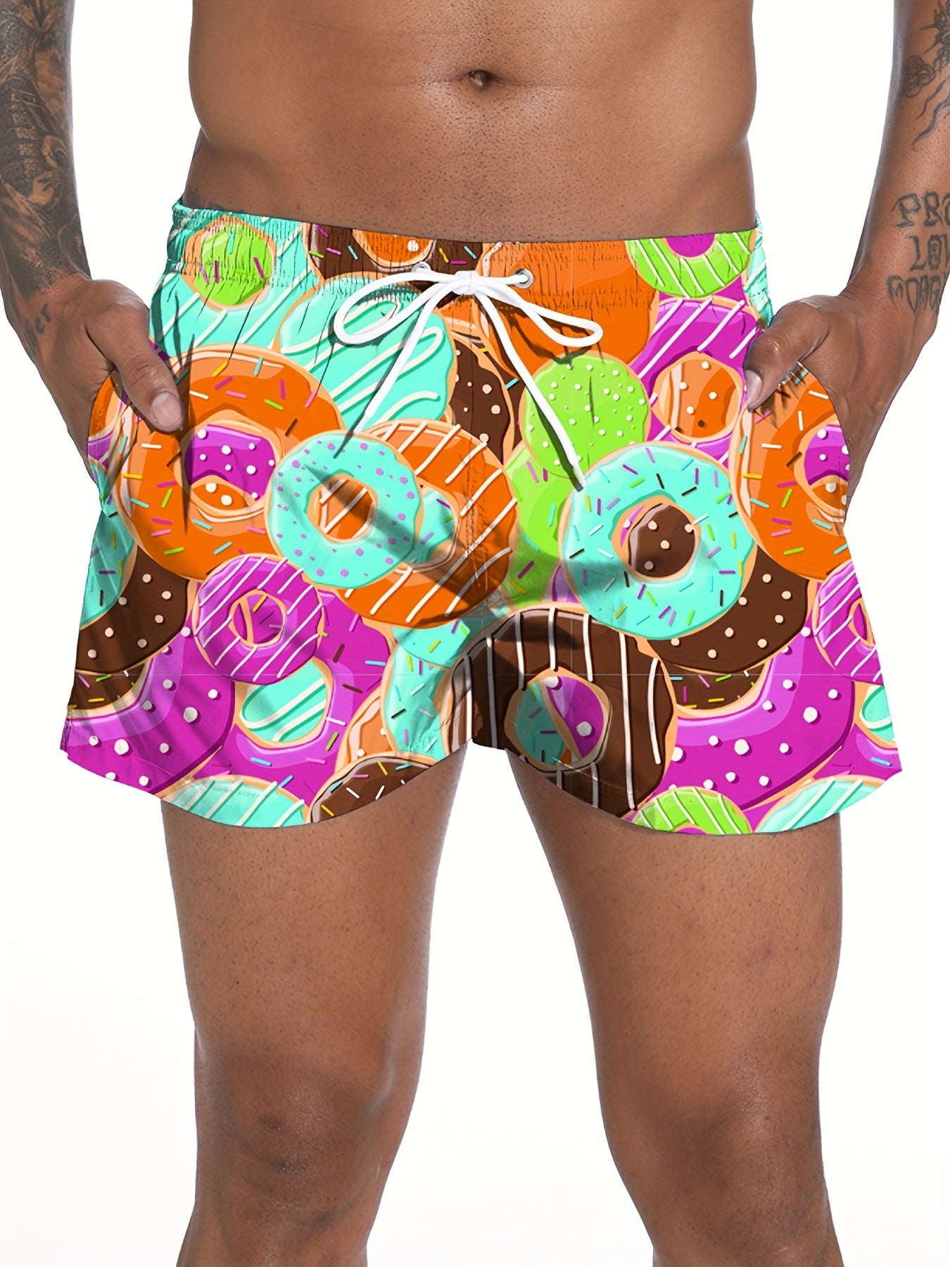 Bright Orange Swim Trunks Quick Dry Mesh Lining Drawstring Pockets