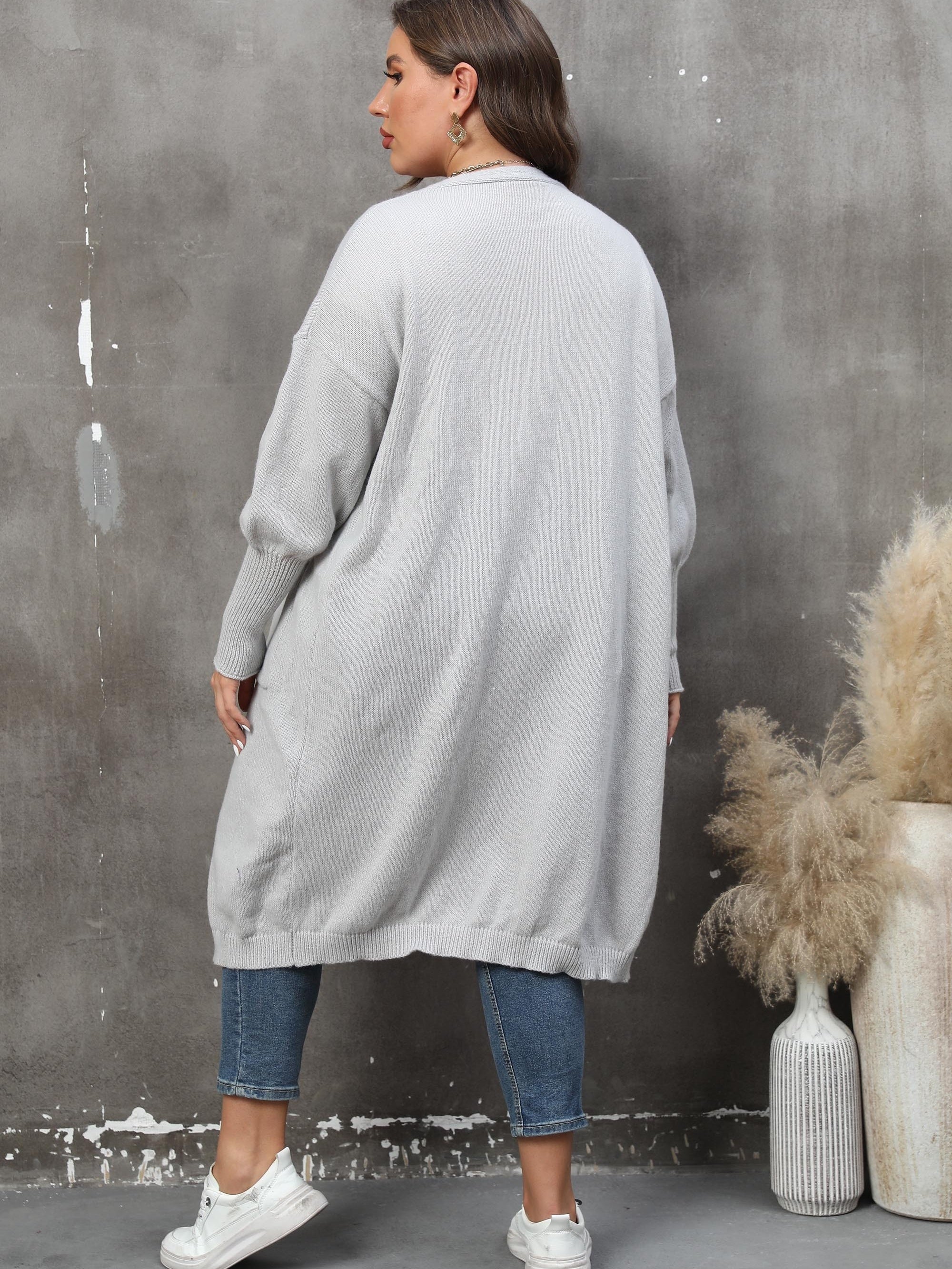 Women's Plus Size Open Front Cardigan with Pockets