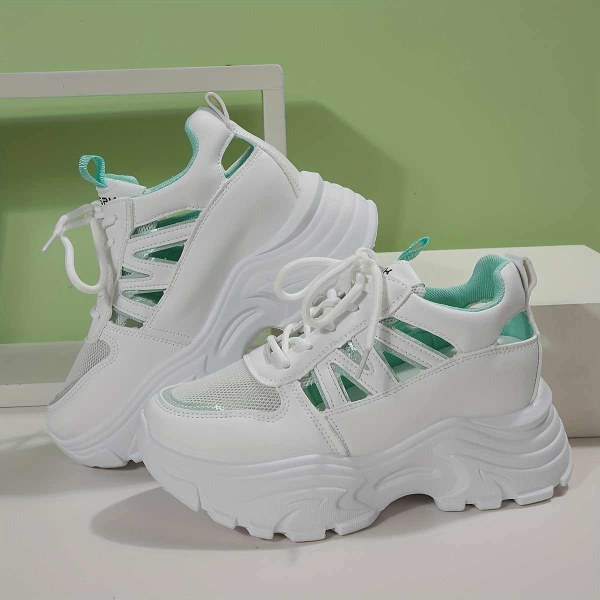 Women's Faux Leather Sports Shoes with Raised Inner Height