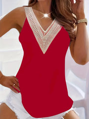 Guipure Lace V neck Tank Top Sleeveless Summer Casual Wear