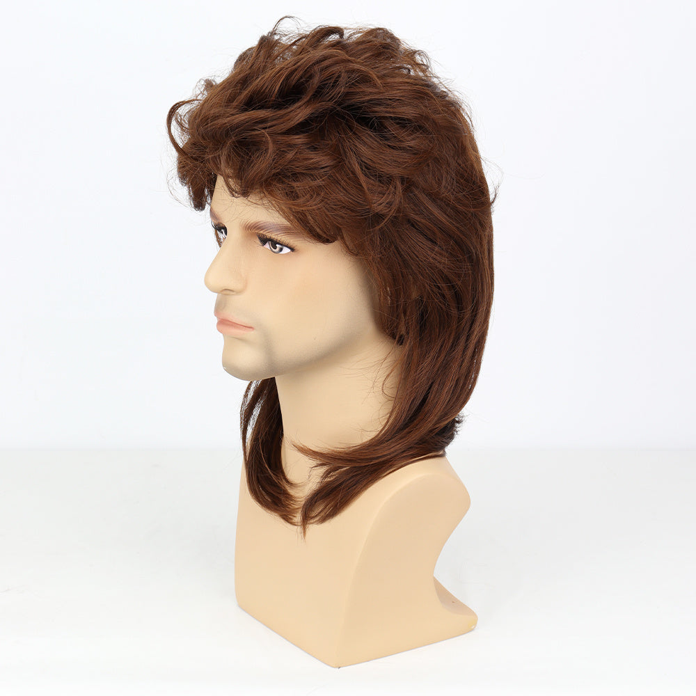 Men's Brown Curved Wig Rock Handsome Personality