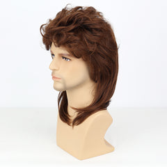 Men's Brown Curved Wig Rock Handsome Personality