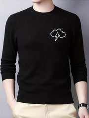 Lightning Pattern Knitted Sweater Men's Casual Warm Crew Neck Pullover