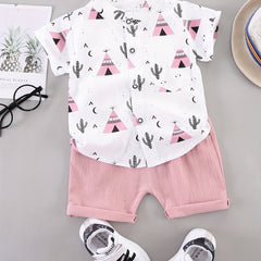2pcs Baby Boys Cactus Print Short Sleeve Shirt & Shorts Set