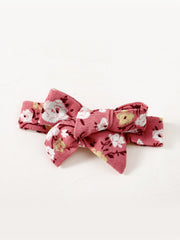 2pcs Floral Print Set: Knitted Ditsy Dress & Bow Headband for Party Baby Clothes