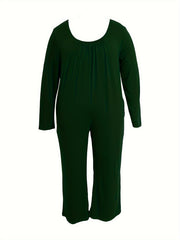 Casual Jumpsuit Solid Long Sleeve Wide Leg Jumpsuit With Pockets