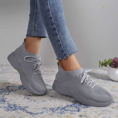 Knitted Mesh Sneakers Breathable Lace Up Running Shoes Women's Footwear