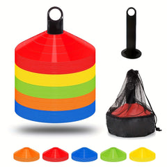50pcs Soccer Cones w/ Carry Bag & Holder for Sports Training Practice