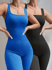 Solid Ribbed Jumpsuit Sleeveless Sports Bodysuit Activewear