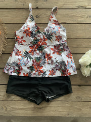 Tropical Print Tankini Set Cami Top & Shorts Swimsuit