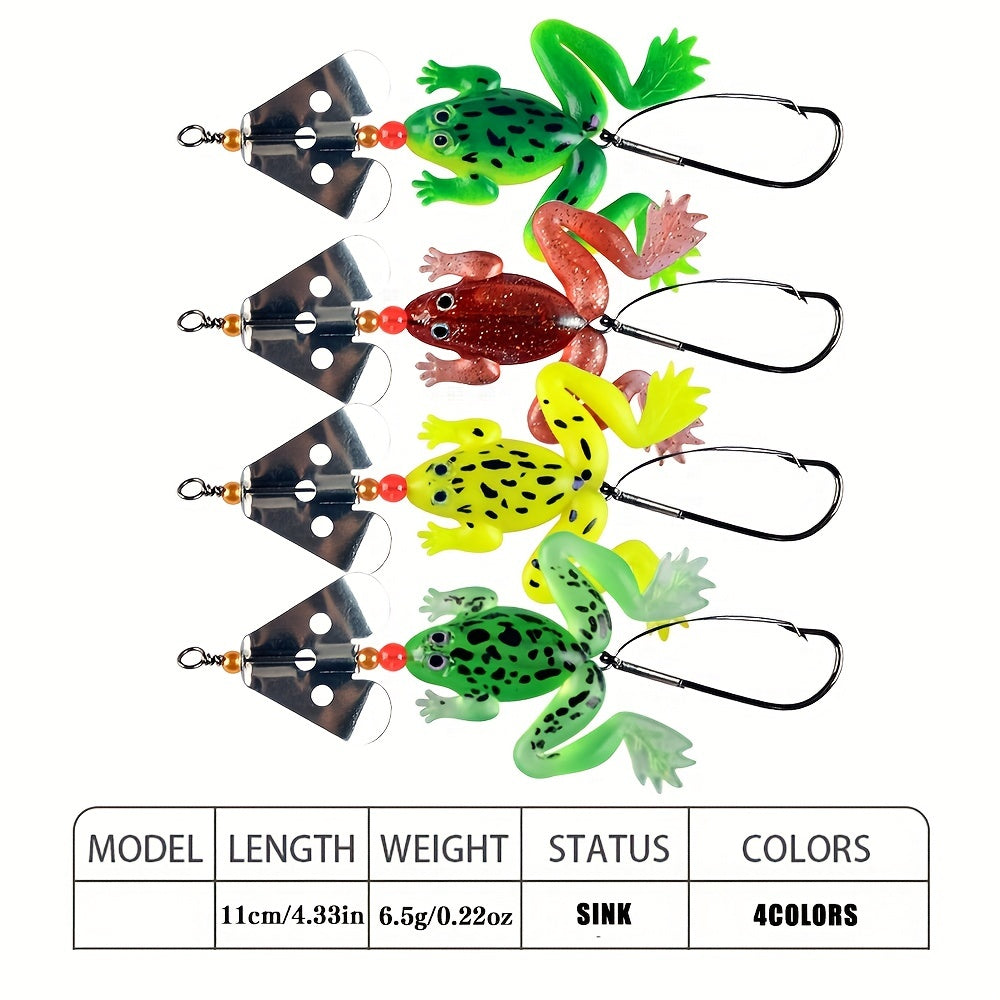 4pcs Silicone Frog Soft Lure 4.33in 6.5g for Pike Catfish Salmon Fishing