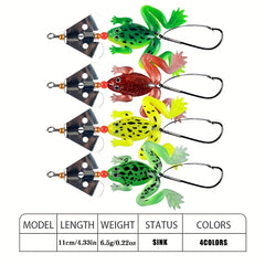 4pcs Silicone Frog Soft Lure 4.33in 6.5g for Pike Catfish Salmon Fishing