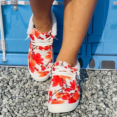 Maple Print Warm Sneakers Lightweight & Comfortable Flat Shoes
