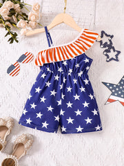 Girls Ruffle Trim Stars Rompers Jumpsuits - Summer Clothes