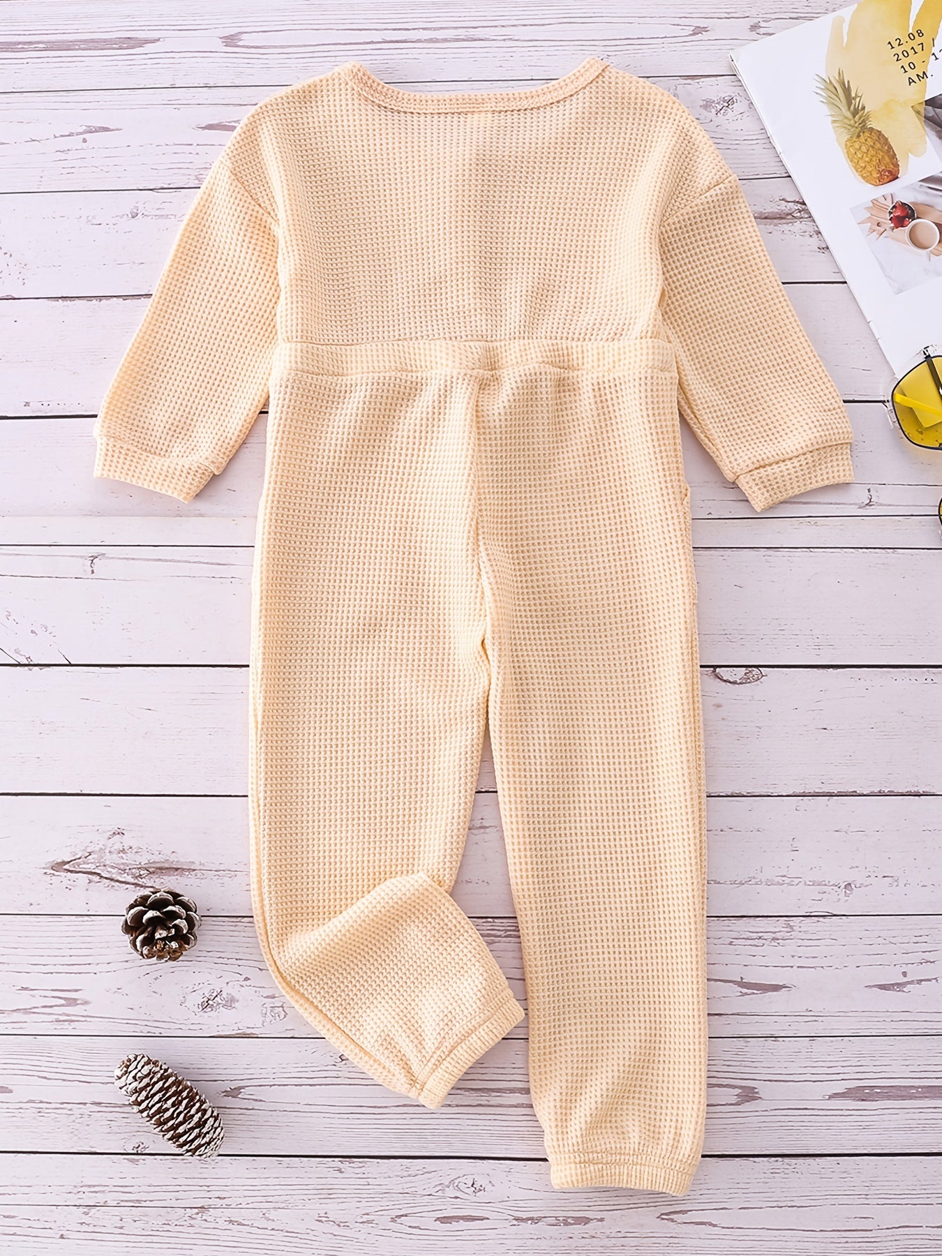Plaid Print Girls Jumpsuit Long Sleeve Button Crew Neck