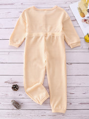 Plaid Print Girls Jumpsuit Long Sleeve Button Crew Neck