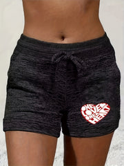 Heart Letter Print Drawstring Shorts Casual Shorts For Spring & Summer