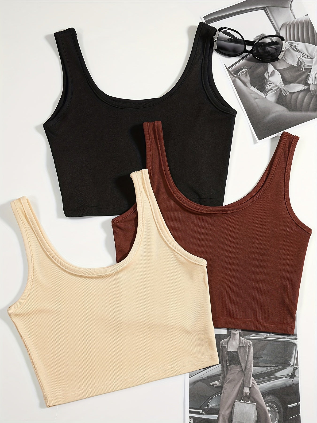 Solid Tank Top 3 Pack Sleeveless Crew Neck Sexy Summer Blouse