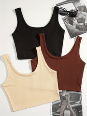 Solid Tank Top 3 Pack Sleeveless Crew Neck Sexy Summer Blouse