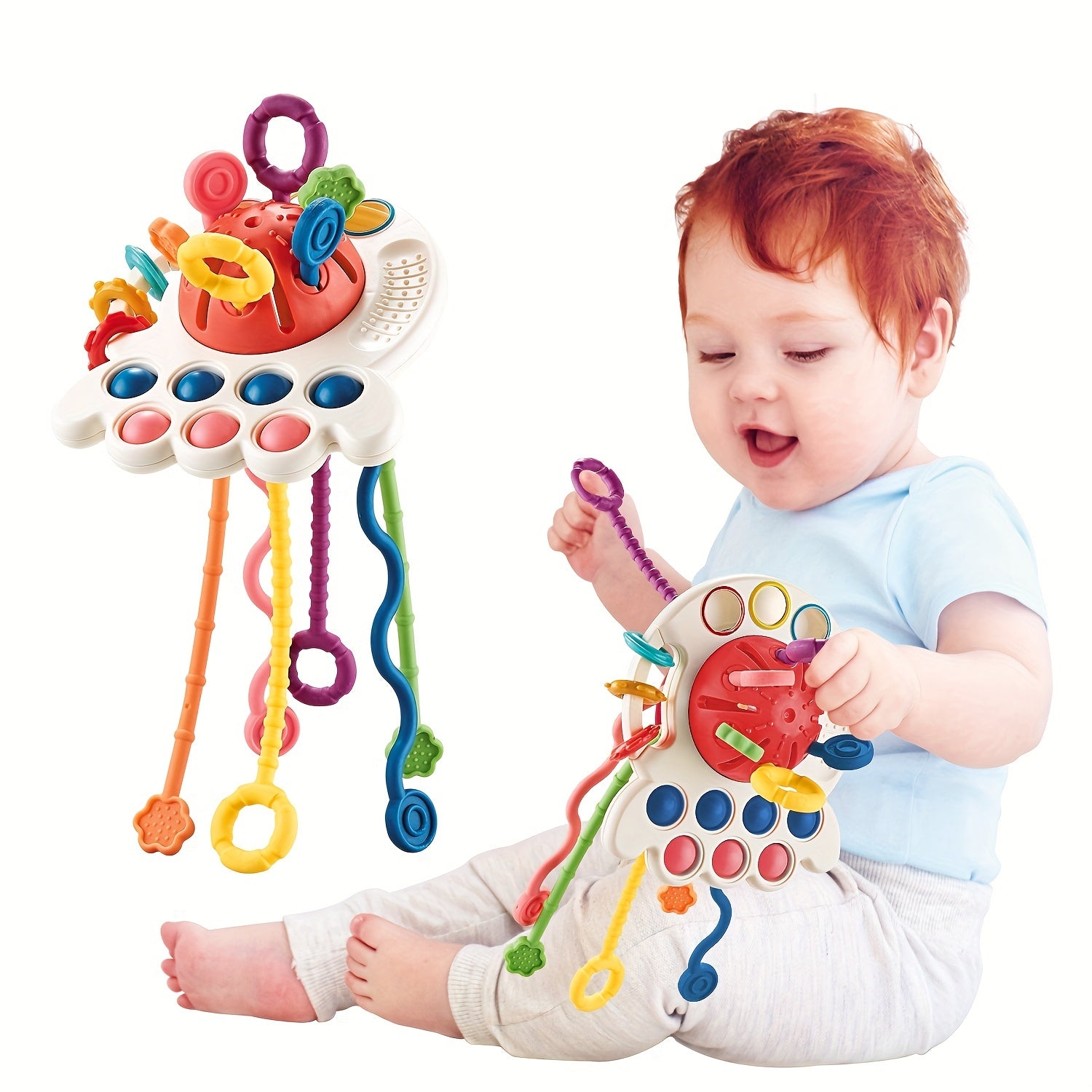 Red Octopus Pull String Toy for Babies
