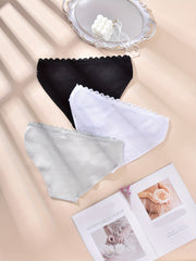 3 Pack Plus Size Panties Women's Floral Jacquard Solid High Stretch Panties Set