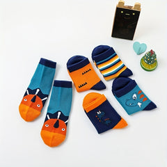5 Pairs Boys Cartoon Crew Socks Breathable Comfy Children's Socks