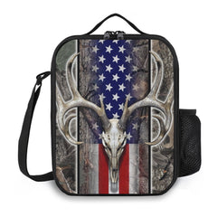 American Flag Deer Lunch Box with Water Bottle Holder
