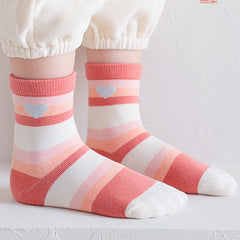 Girls Pink Heart Stripe Plaid Crew Socks for Kids Spring Summer