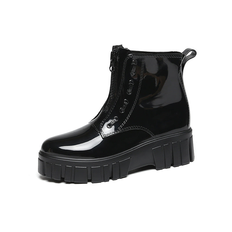 Women's Platform Ankle Rain Boots Zipper Waterproof Shoes