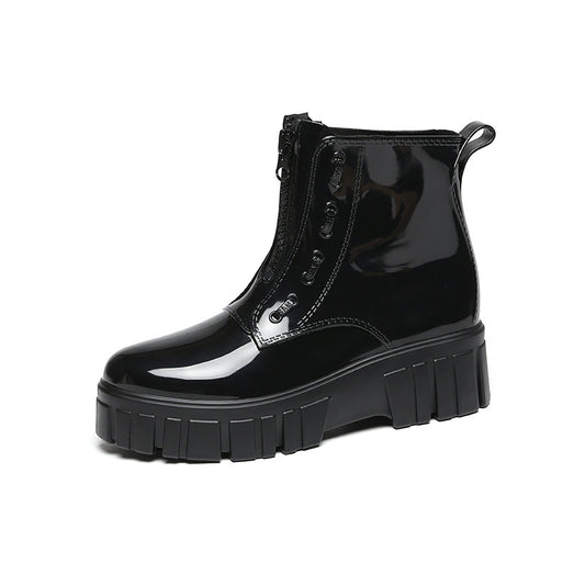 Women's Platform Ankle Rain Boots Zipper Waterproof Shoes
