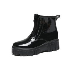 Women's Platform Ankle Rain Boots Zipper Waterproof Shoes