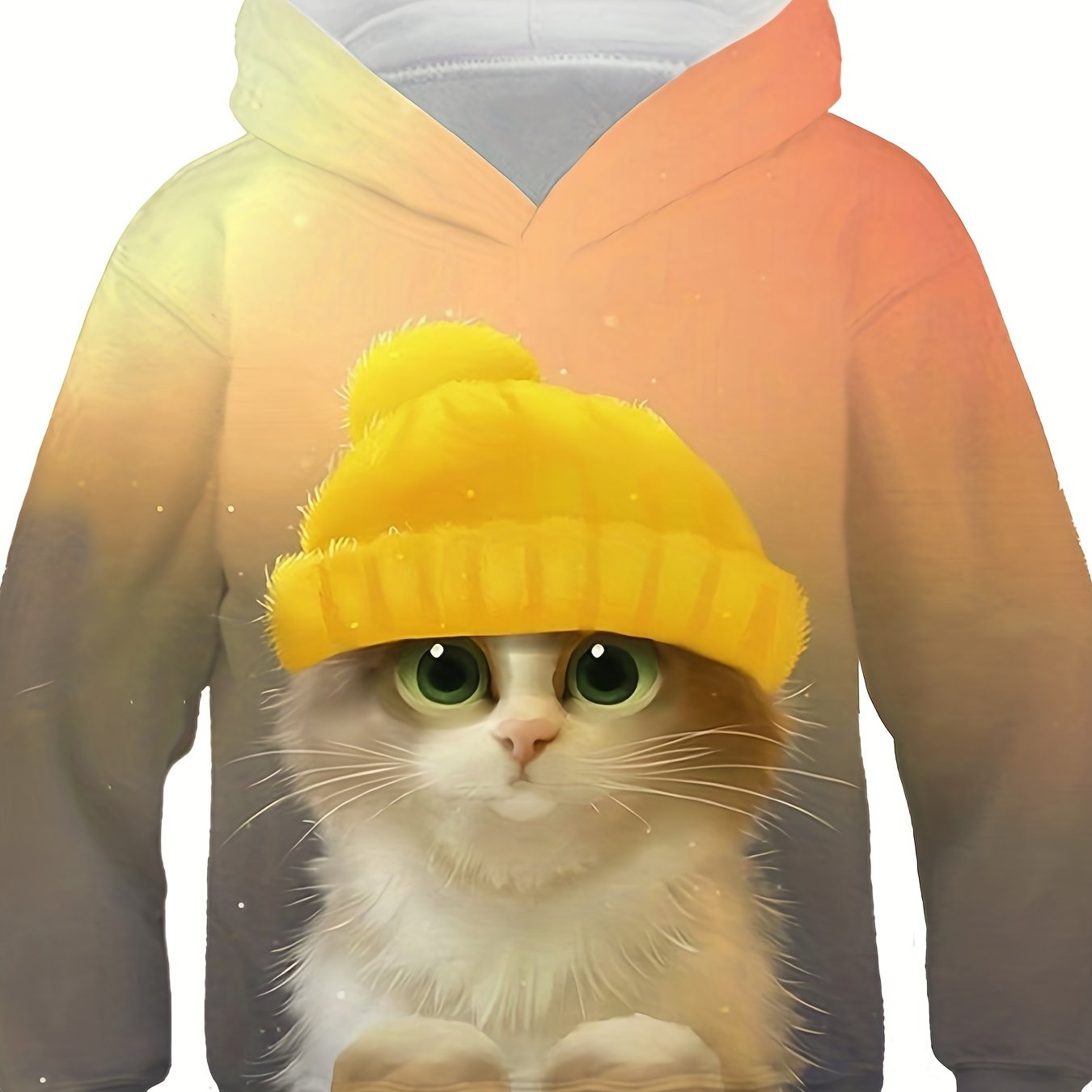 Kids Cat Print Hoodie Boys Girls Hooded Sweatshirt Casual Kids Tops