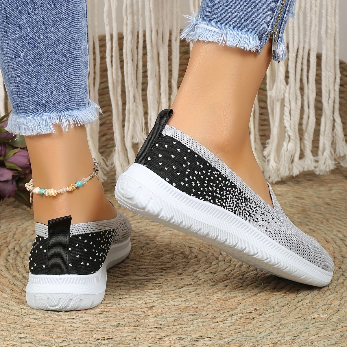 Women's Breathable Knit Slip On Sneakers Lightweight Low Top Shoes