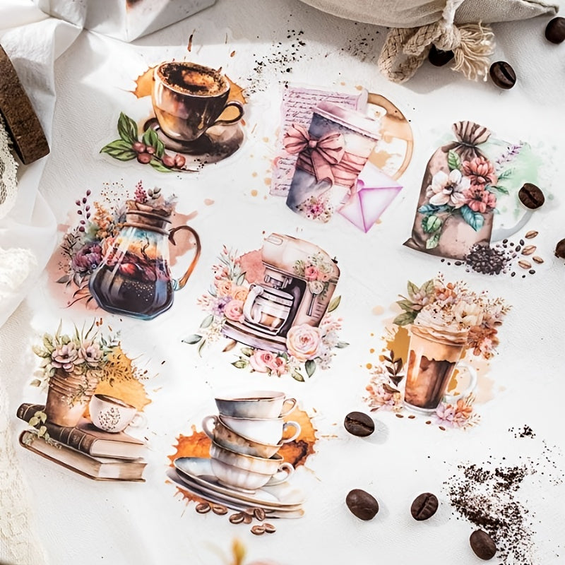 Cafe Series PET Stickers Set - 30 Sheets - Coffee Cup Theme