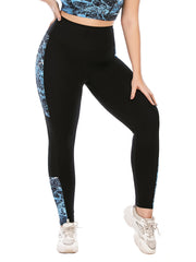 Colorblock Random Print Yoga Sports Leggings With Pocket
