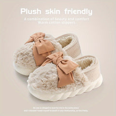 Bowknot Plush Cloud Slippers Cozy Slip On Platform Fuzzy Shoes